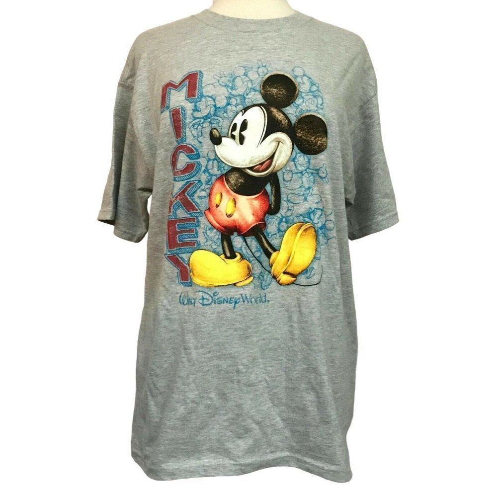 Mickey Mouse Disney Gray Short Sleeve Pullover Tee Top Slim Fit Sz M NEW